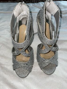 Christina Silver Glitter Embellished Strappy Heels